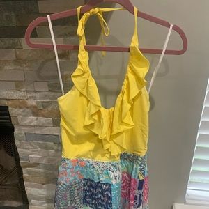 Lilly Pulitzer yellow halter top patch dress